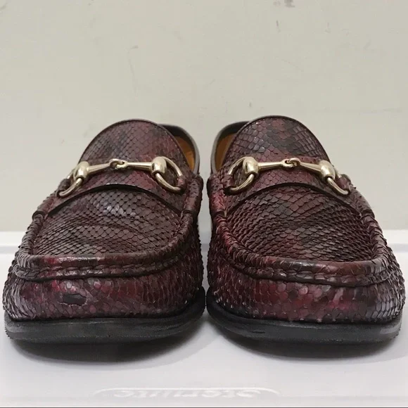 Gucci 1953 Classic Maroon Black Python Snakeskin Gold Horsebit Loafers 8 G 9 D - Picture 5 of 8